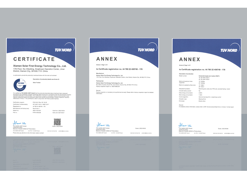 Produk Seri Horizon Sistem Pelacakan SolFirsTech memperoleh Sertifikat IEC62817